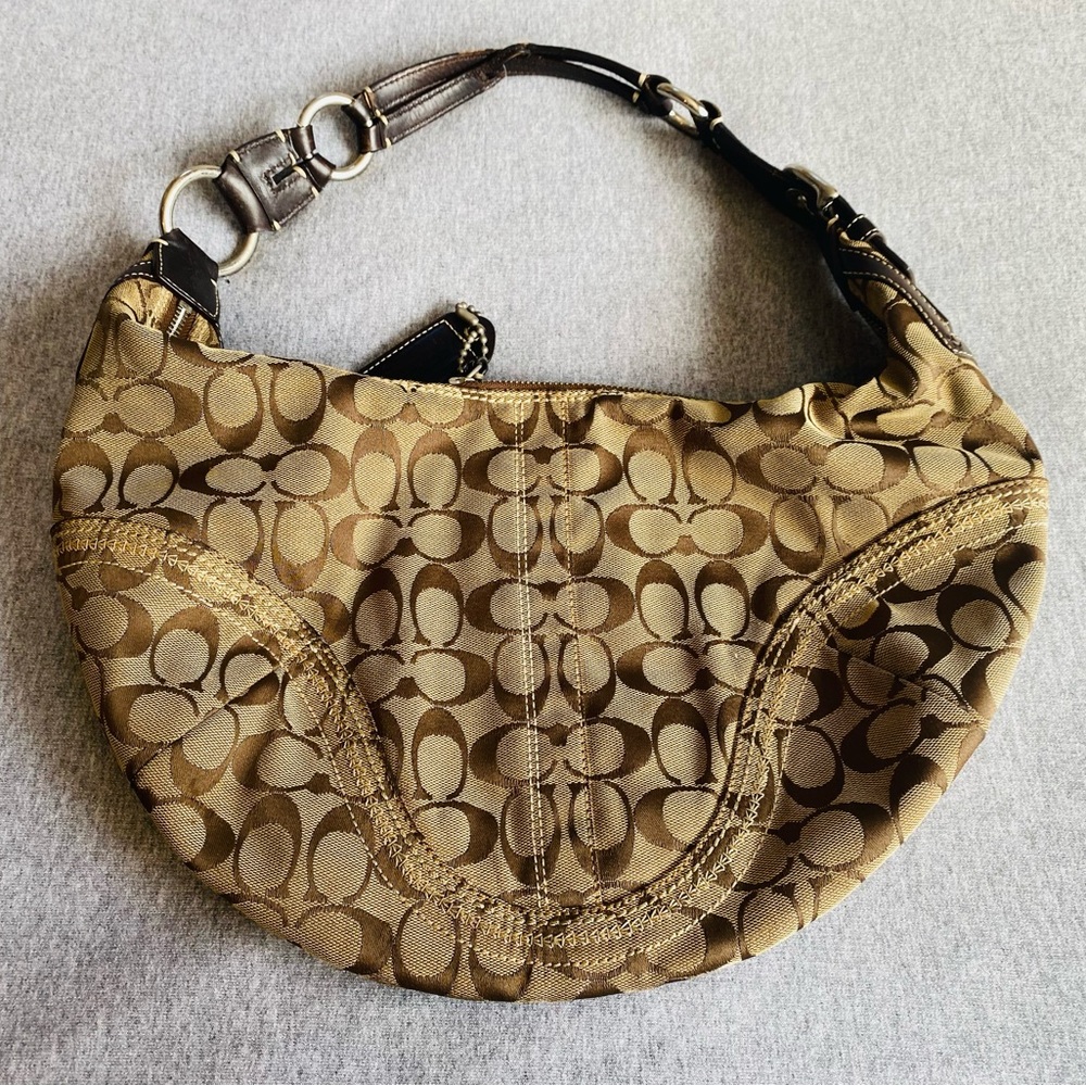 Y2K Coach Authentic Hobo Brown Signature C Shoulder Hand Bag Purse K 10601 - Picture 10 of 16